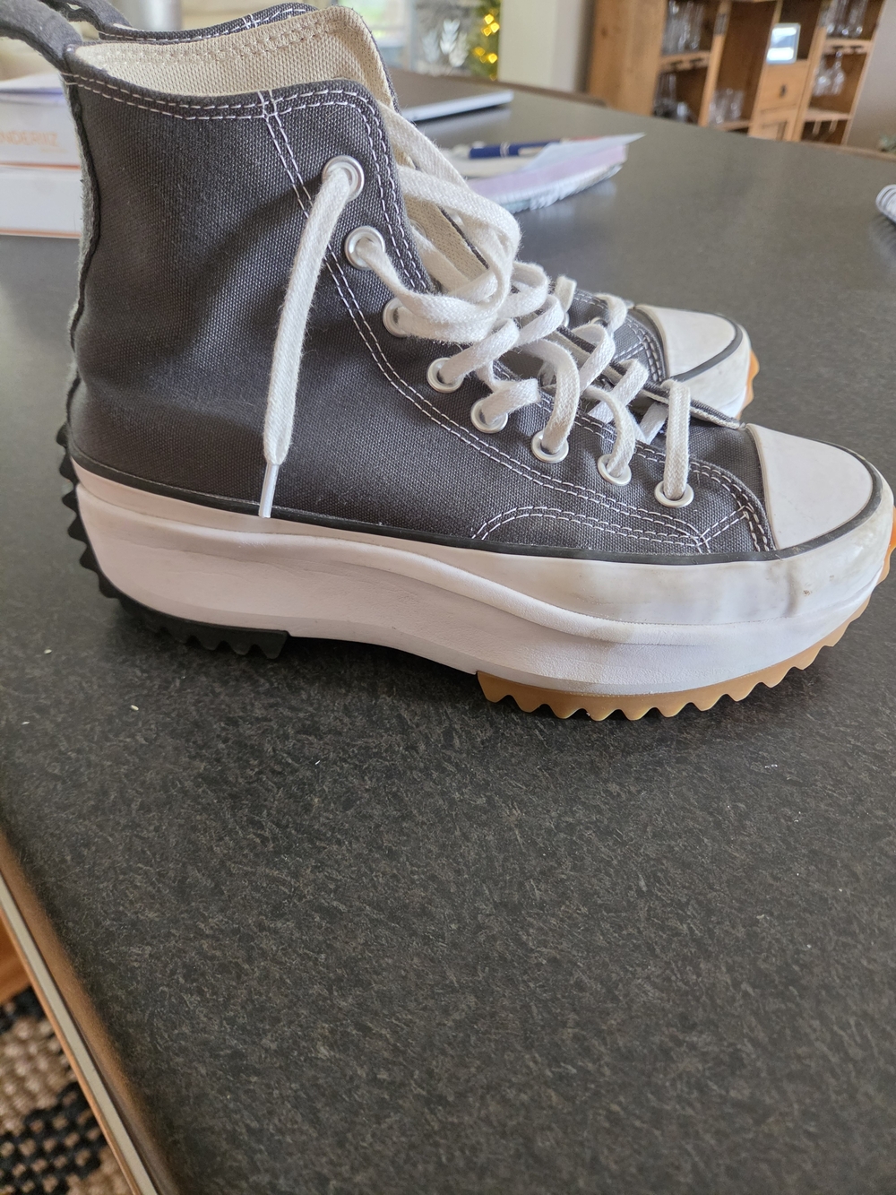 Converse Gray and White Platform High-Top Sneakers with Gum Outsole